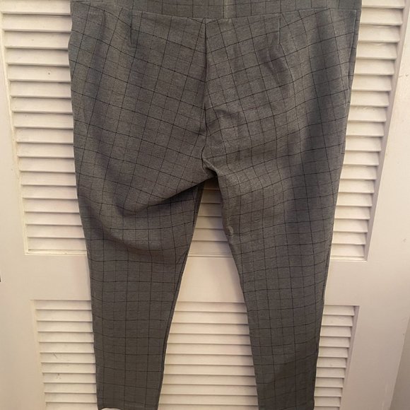 Grey Pinstriped Plaid Multi color Dress Pants-Leggings - Picture 2 of 3